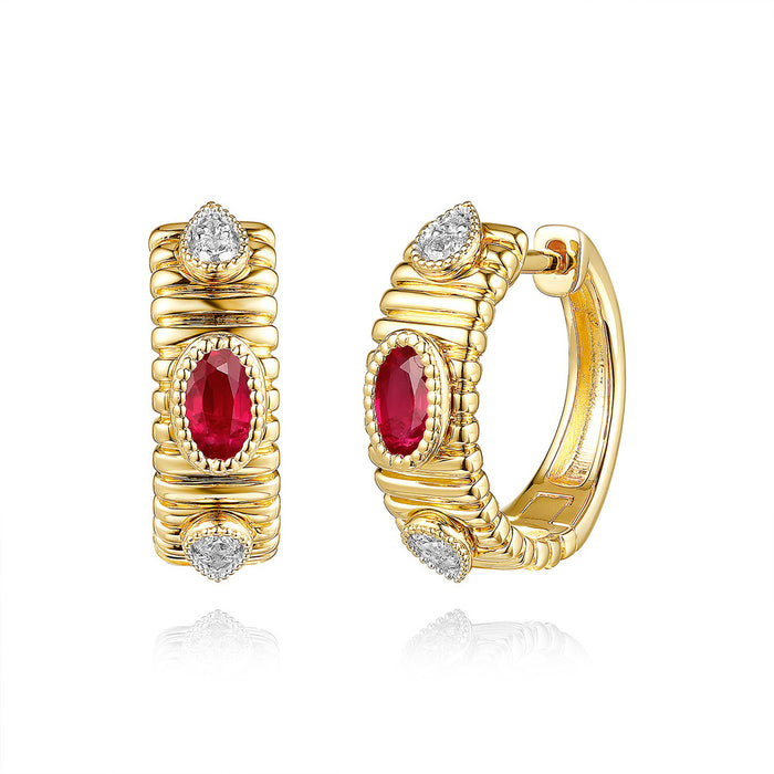 Yellow Gold Diamond & Ruby Earring