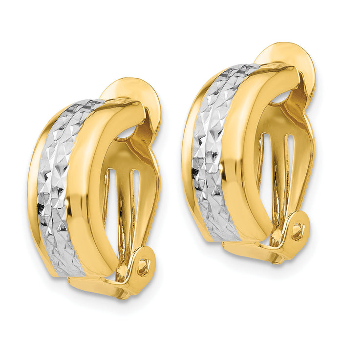 14k w/ White Rhodium Polished & D/C Non-pierced Earrings-E845