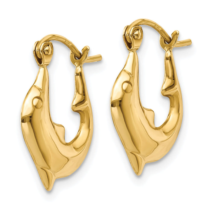 14k Polished Dolphin Hoop Earrings-E870