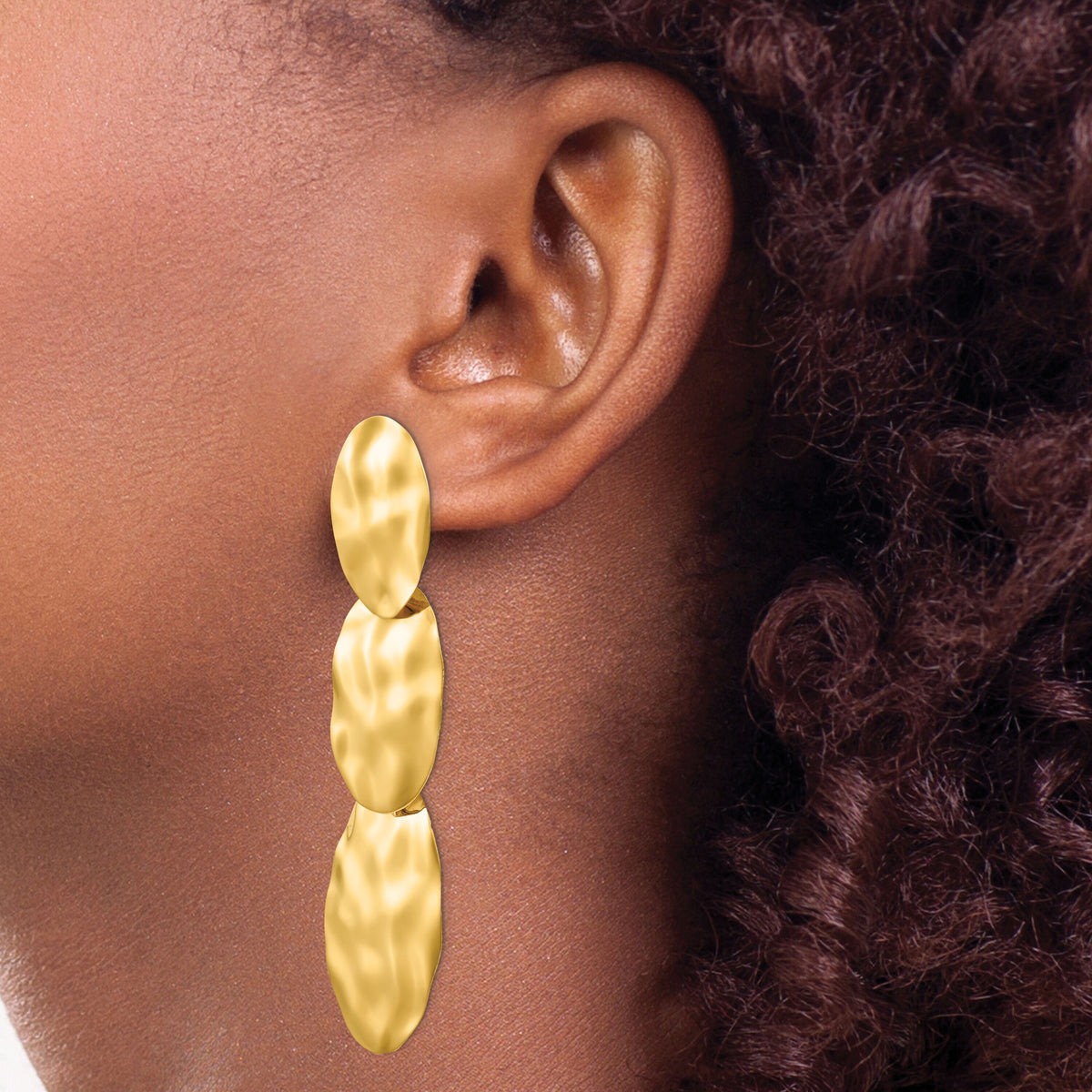 14k Polished Hammered Dangle Earrings-E879