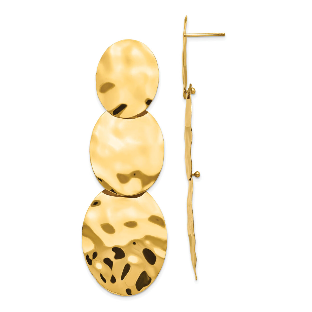 14k Polished Hammered Dangle Earrings-E879