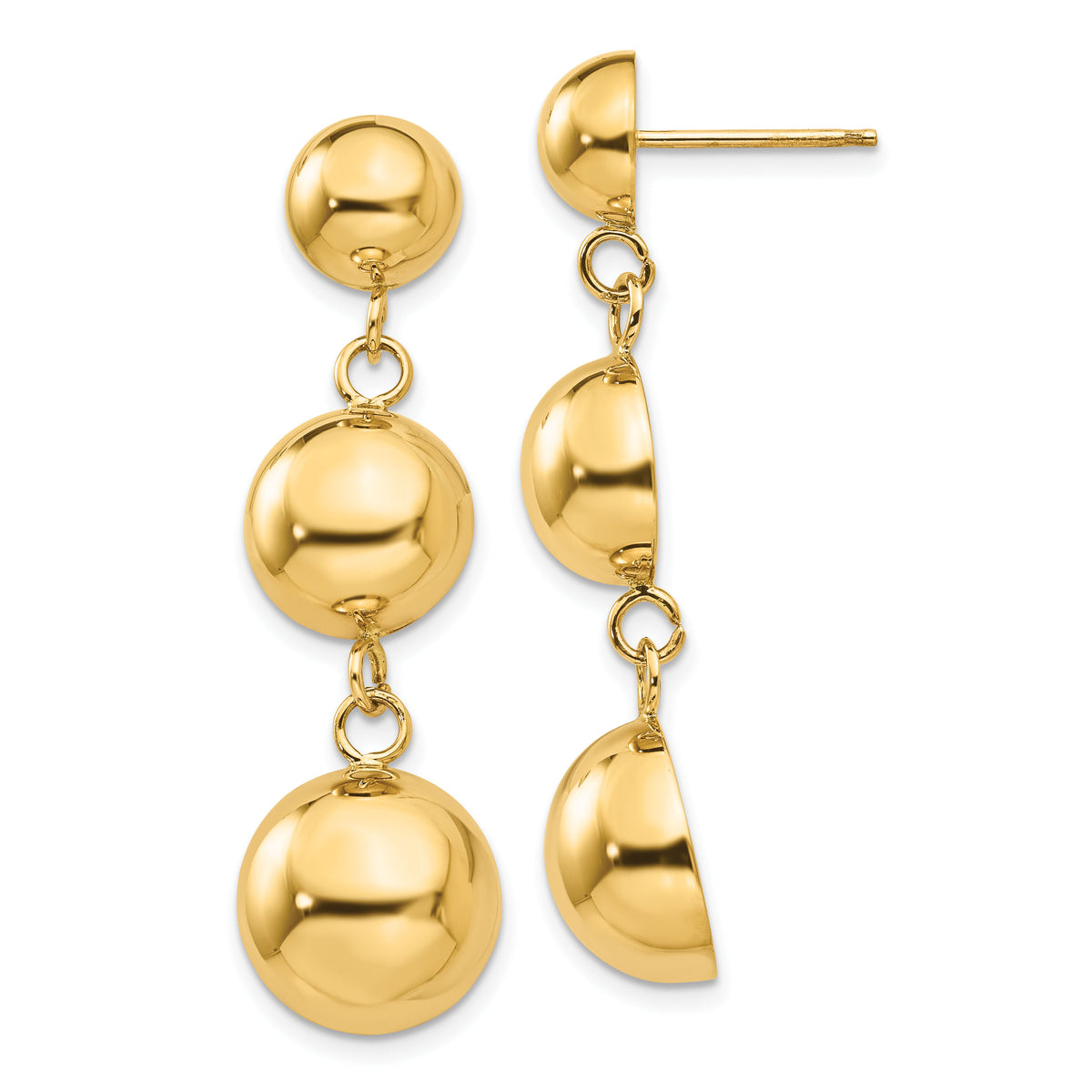 14k Polished Half Ball Dangle Earrings-E883