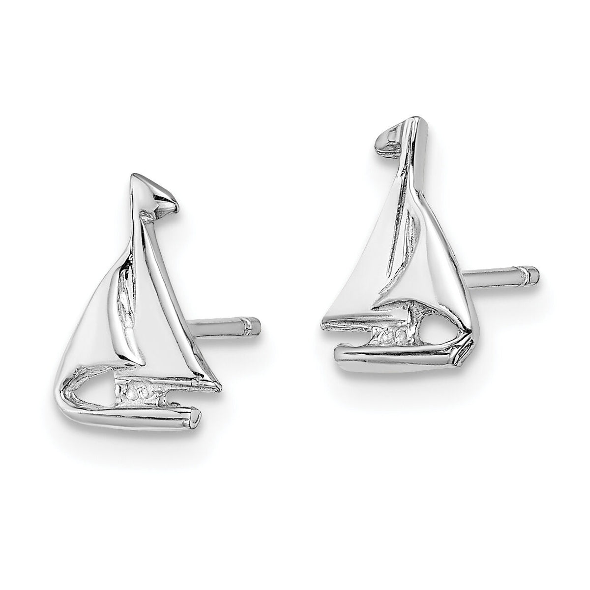 14K White Gold Mini Sailboat Post Earrings-E905W