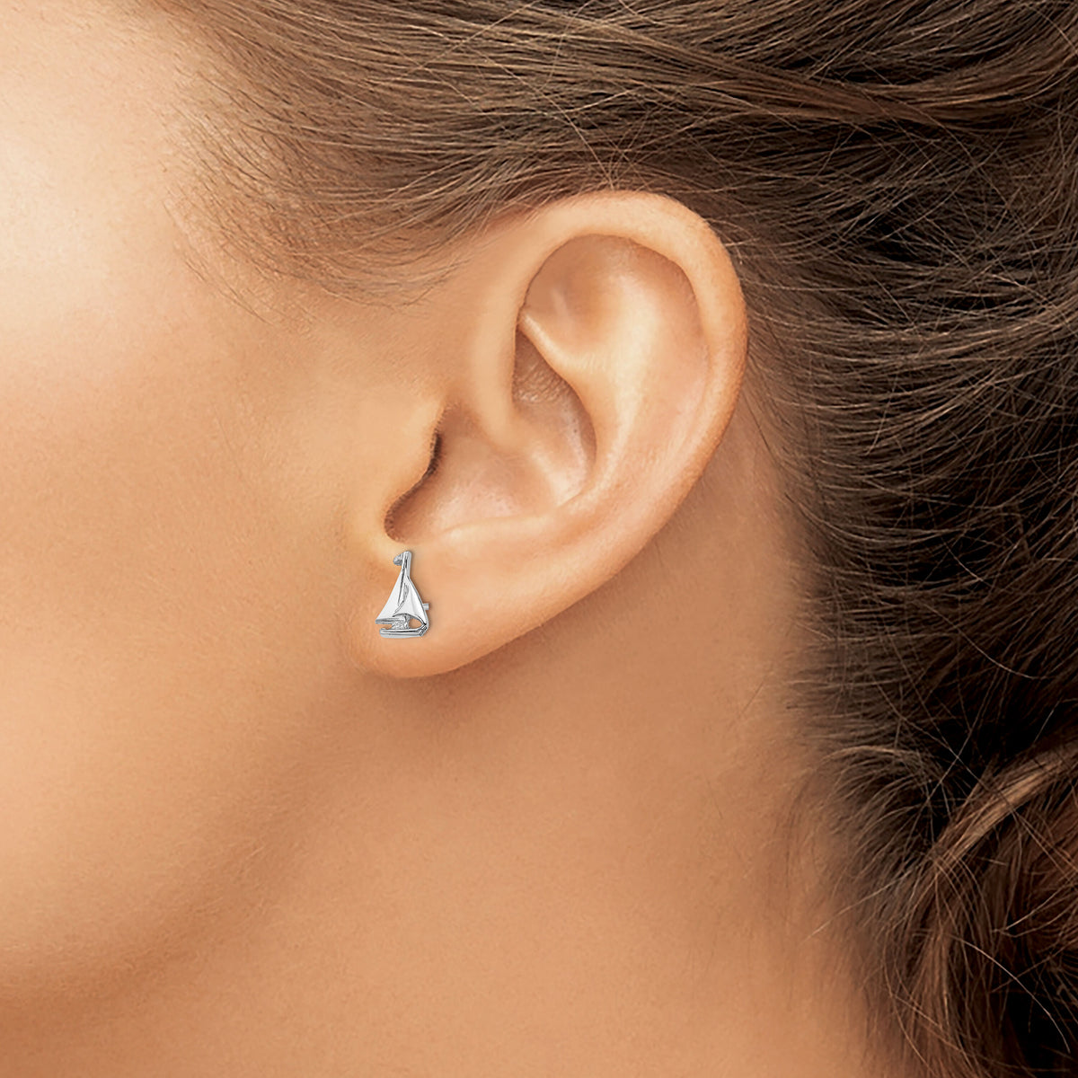 14K White Gold Mini Sailboat Post Earrings-E905W