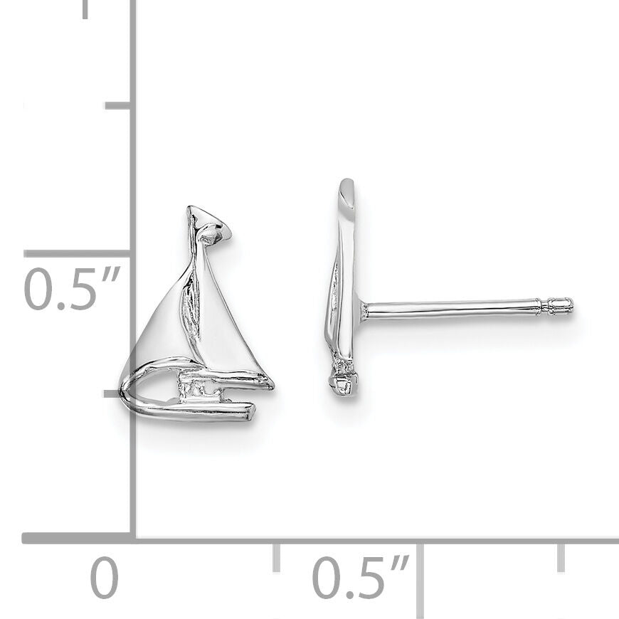 14K White Gold Mini Sailboat Post Earrings-E905W