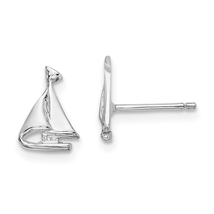 14K White Gold Mini Sailboat Post Earrings-E905W
