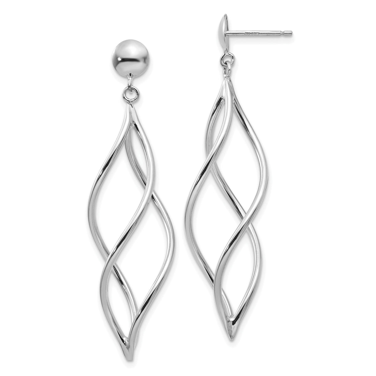 14k White Gold Swirl Dangle Earrings-E966