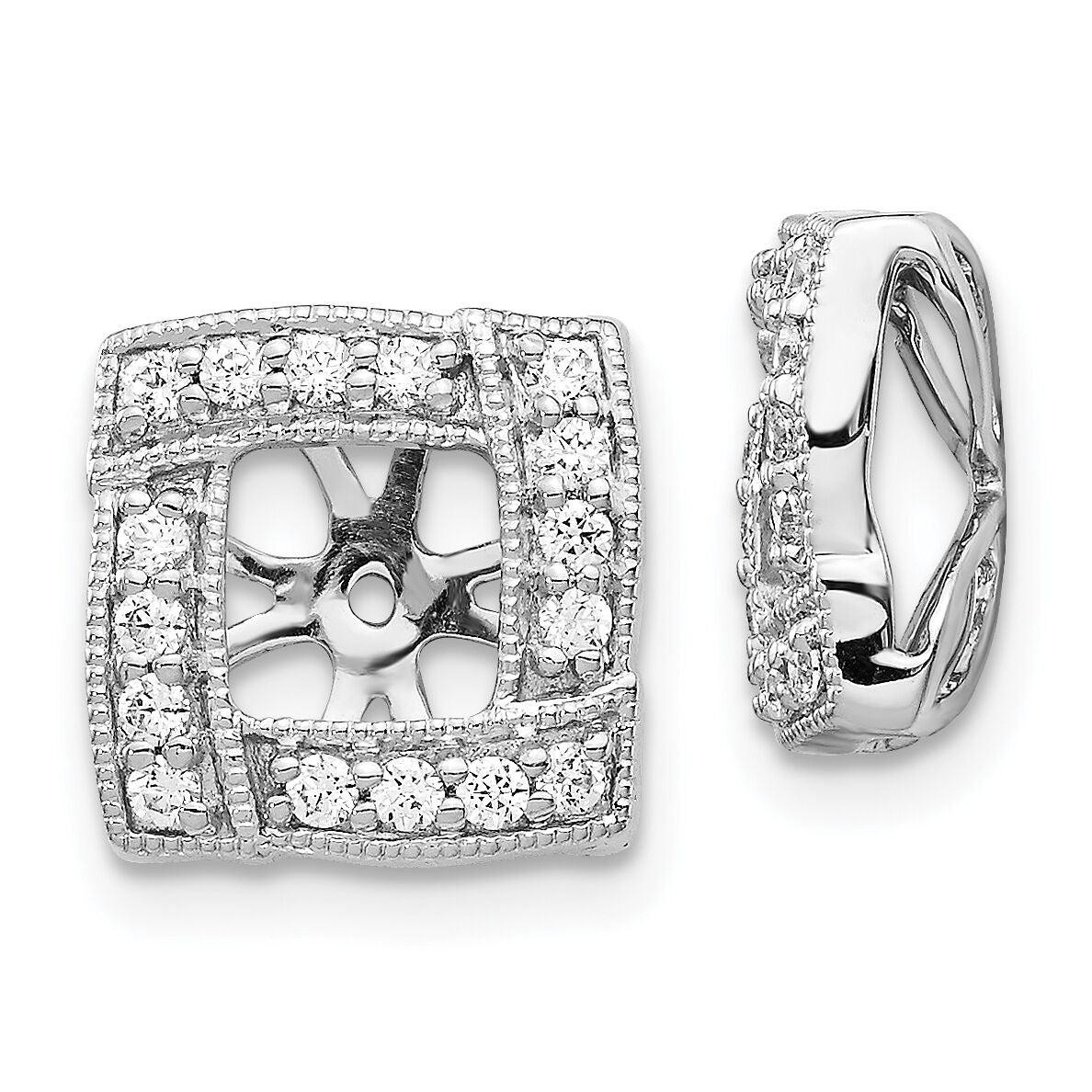 14k White Gold Diamond Square Earring Jackets-EJM5312-033-WA