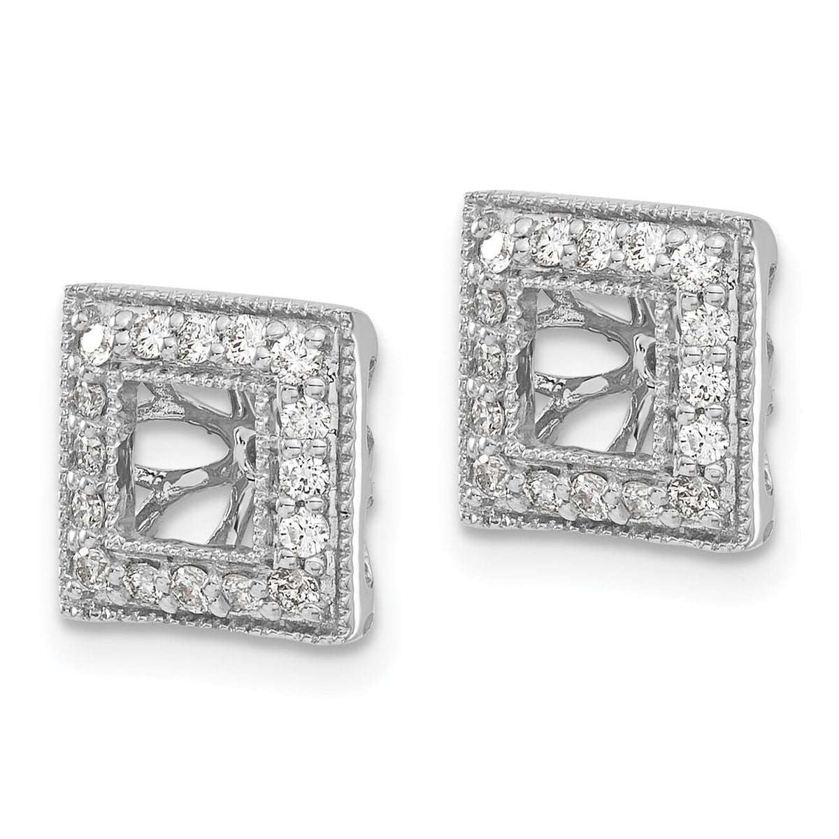 14k White Gold Diamond Square Jacket Earrings-EJM5313-033-WA