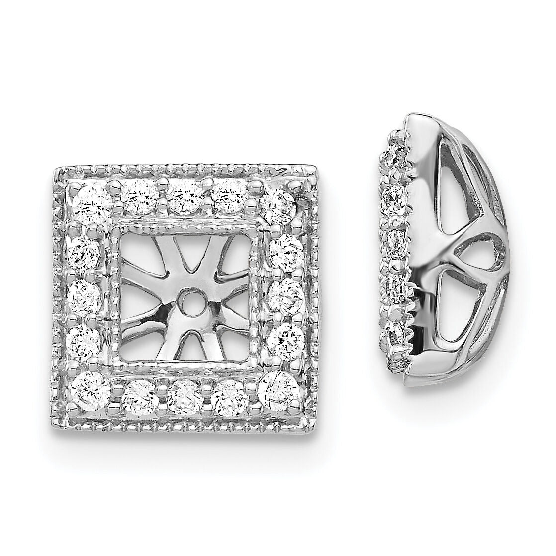 14k White Gold Diamond Square Jacket Earrings-EJM5313-033-WA