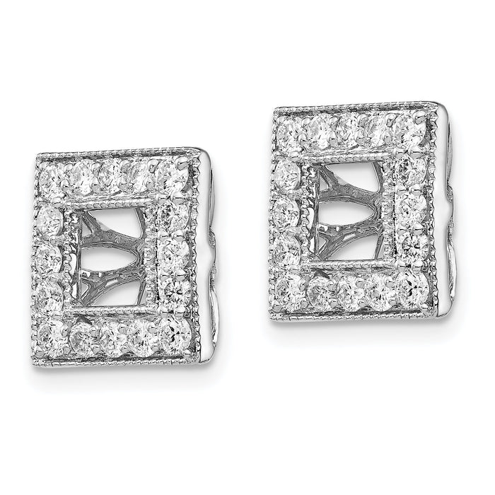 14k White Gold Diamond Square Jacket Earrings-EJM5315-088-WA