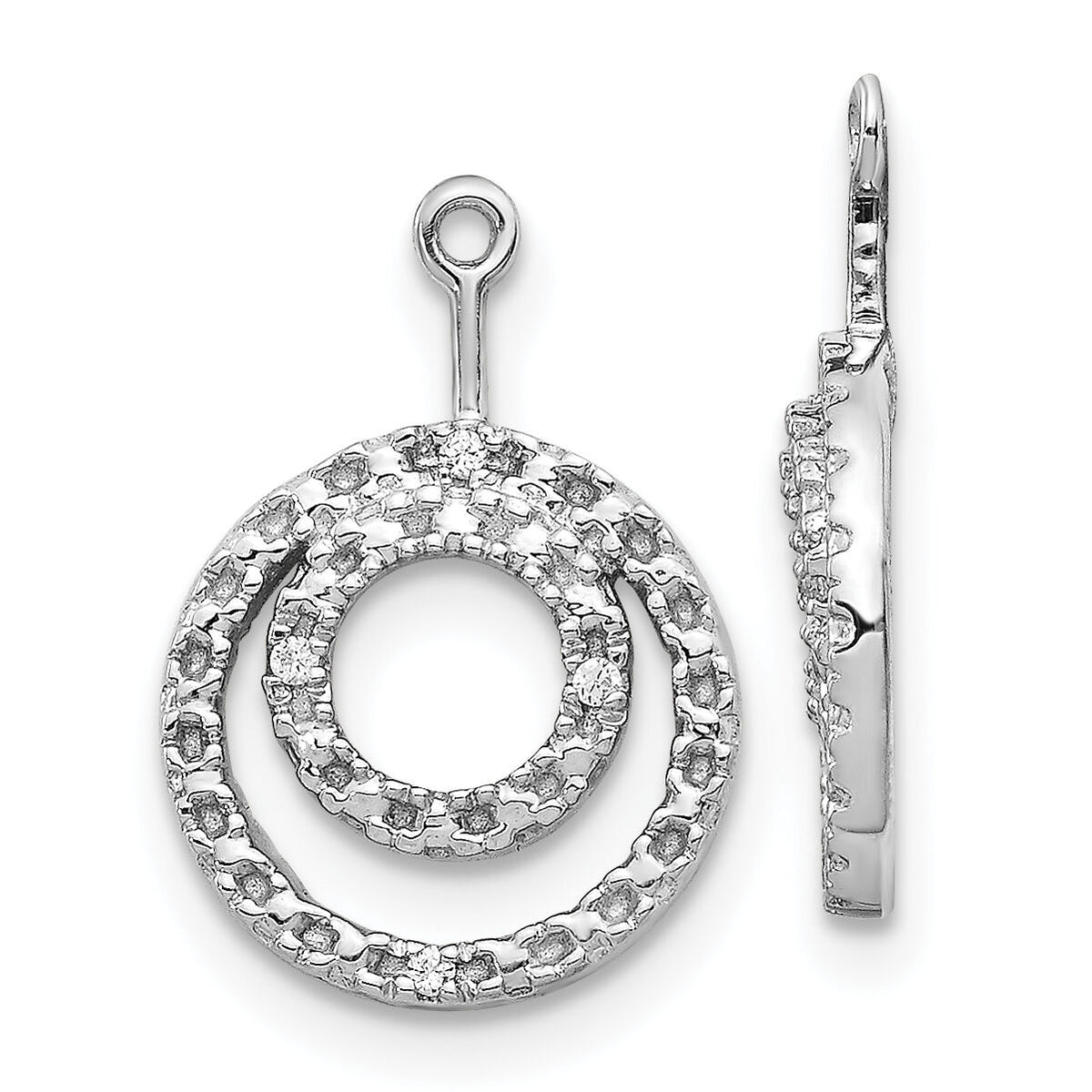 14k White Gold Double Circle Diamond Earring Jackets-EJM5333-003-WA