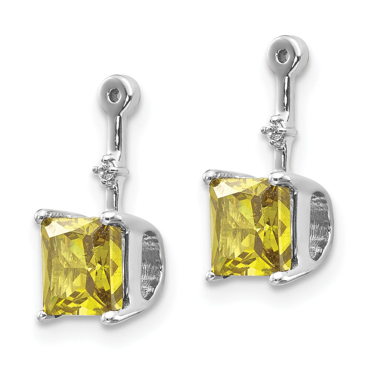 14k White Gold Diamond and Square Peridot Earring Jackets-EJM5345-PE-001-WA