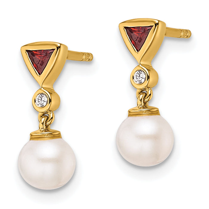 14K Polished Diamond and Ruby Pearl Dangle Post Earrings-EM10036-RU-002-YAA
