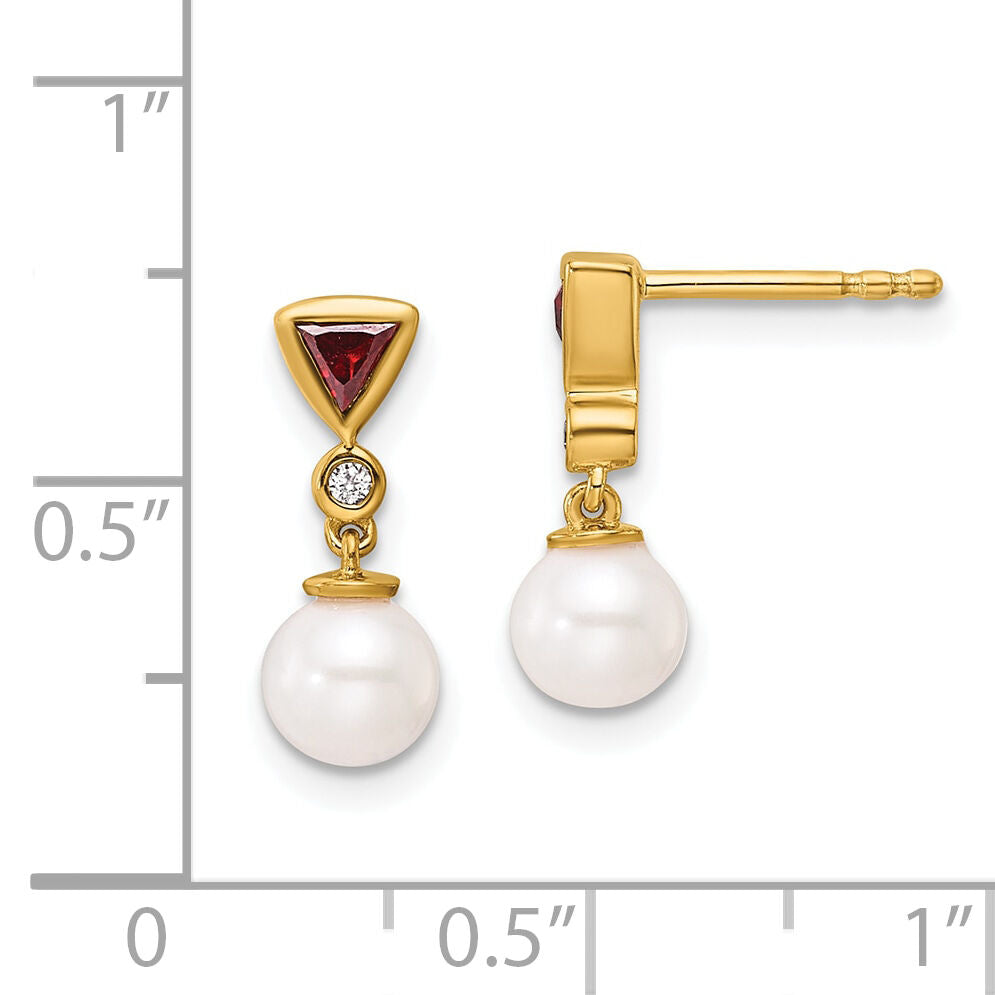 14K Polished Diamond and Ruby Pearl Dangle Post Earrings-EM10036-RU-002-YAA
