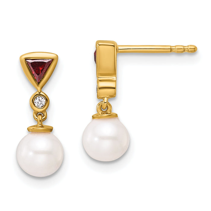 14K Polished Diamond and Ruby Pearl Dangle Post Earrings-EM10036-RU-002-YAA