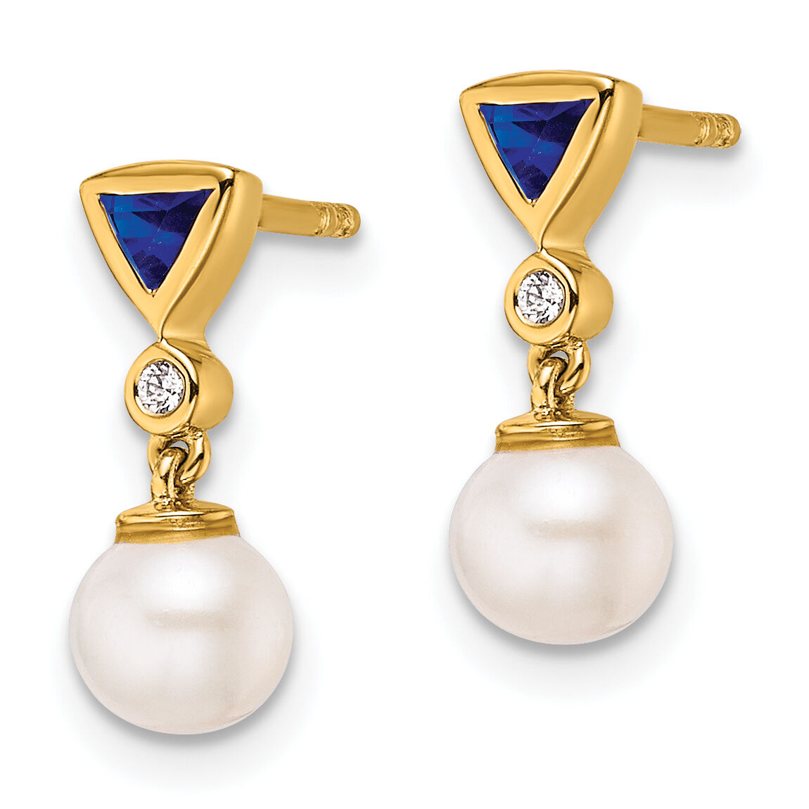 14K Polished Diamond and Sapphire Pearl Dangle Post Earrings-EM10036-SA-002-YAA
