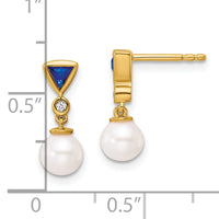 14K Polished Diamond and Sapphire Pearl Dangle Post Earrings-EM10036-SA-002-YAA