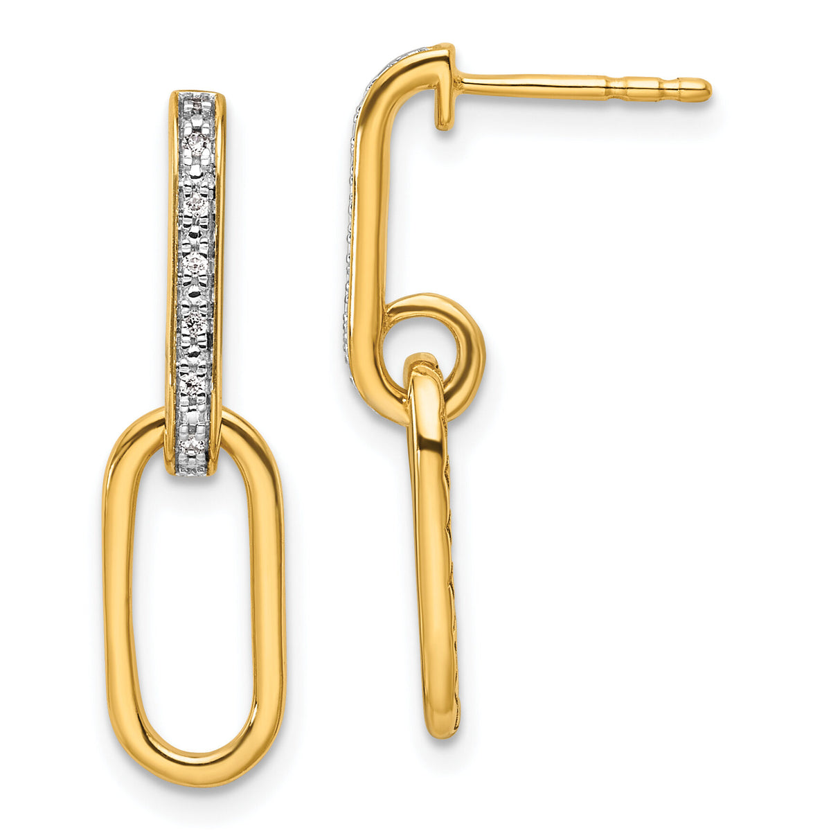 14K Polished Diamond Paper Clip Link Fashion Dangle Post Earrings-EM10043-006-YAA