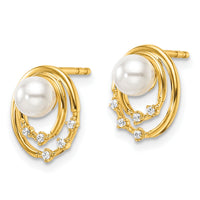 14K Polished Diamond and Pearl Ovals Drop Post Earrings-EM10174-006-YAA
