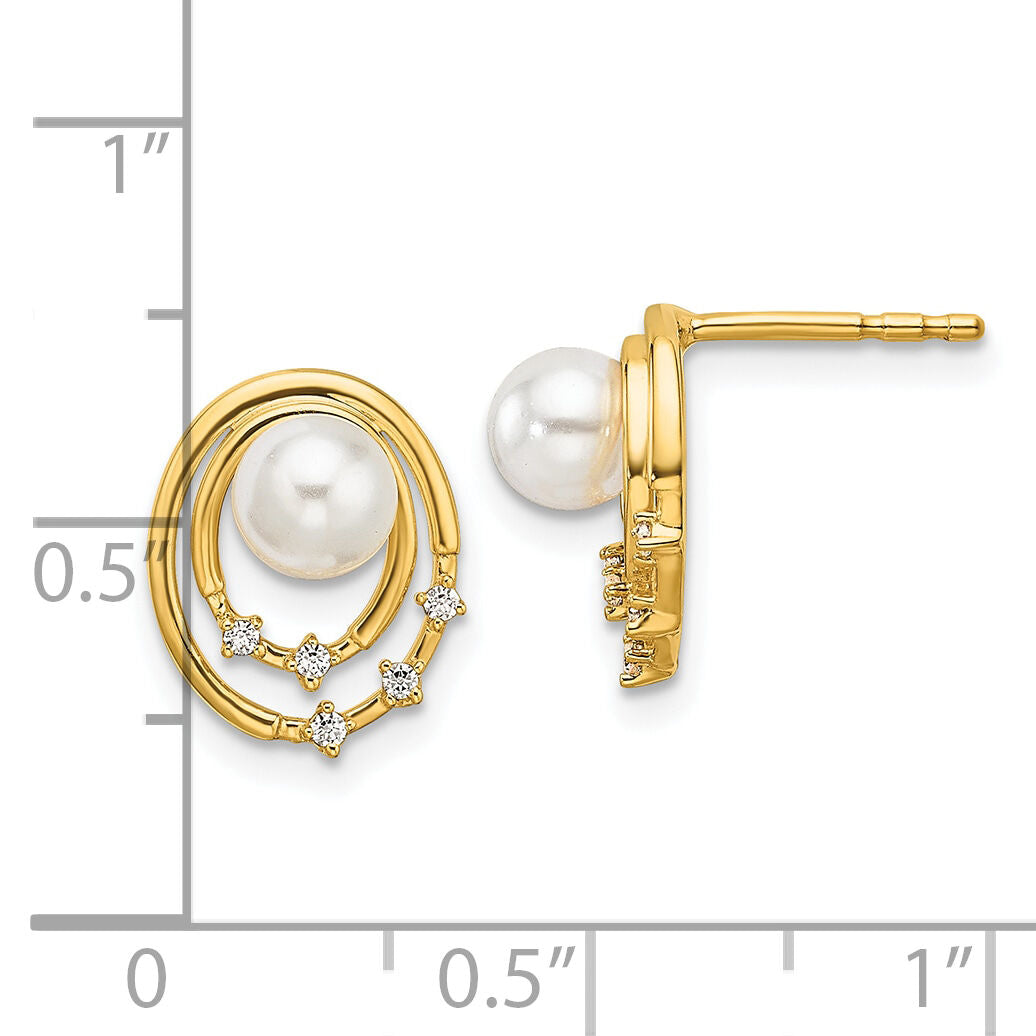 14K Polished Diamond and Pearl Ovals Drop Post Earrings-EM10174-006-YAA
