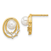 14K Polished Diamond and Pearl Ovals Drop Post Earrings-EM10174-006-YAA