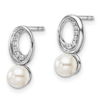 14K White Gold Polished Diamond and Pearl Drop Post Earrings-EM10179-006-WAA