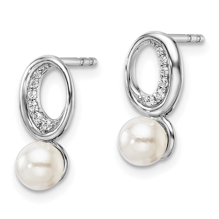 14K White Gold Polished Diamond and Pearl Drop Post Earrings-EM10179-006-WAA