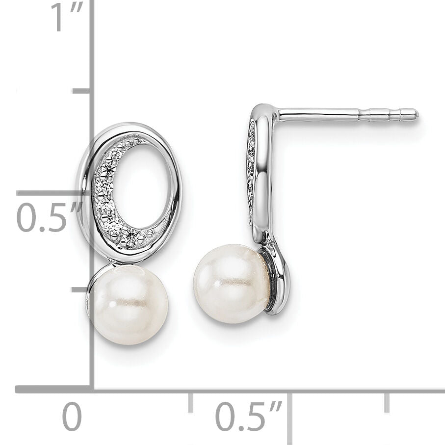 14K White Gold Polished Diamond and Pearl Drop Post Earrings-EM10179-006-WAA