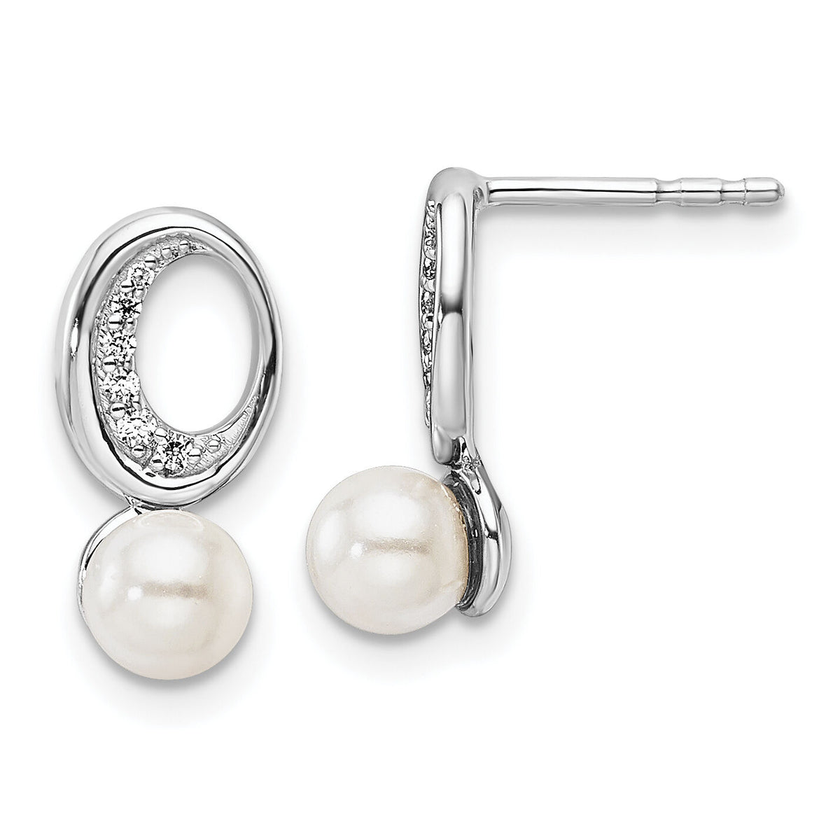 14K White Gold Polished Diamond and Pearl Drop Post Earrings-EM10179-006-WAA