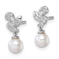 14K White Gold Polished Diamond and Pearl Dangle Post Earrings-EM10186-010-WAA