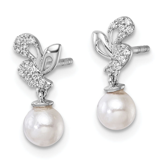 14K White Gold Polished Diamond and Pearl Dangle Post Earrings-EM10186-010-WAA