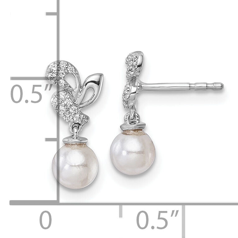 14K White Gold Polished Diamond and Pearl Dangle Post Earrings-EM10186-010-WAA