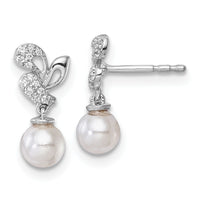 14K White Gold Polished Diamond and Pearl Dangle Post Earrings-EM10186-010-WAA