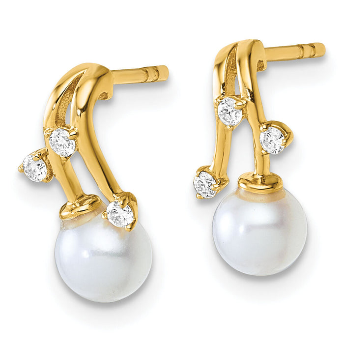14K Polished Diamond and Pearl Drop Post Earrings-EM10187-009-YAA