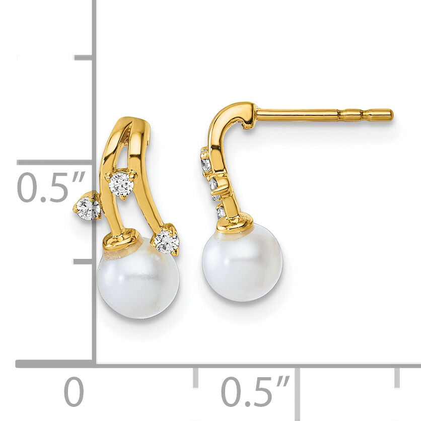 14K Polished Diamond and Pearl Drop Post Earrings-EM10187-009-YAA
