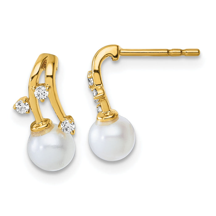 14K Polished Diamond and Pearl Drop Post Earrings-EM10187-009-YAA