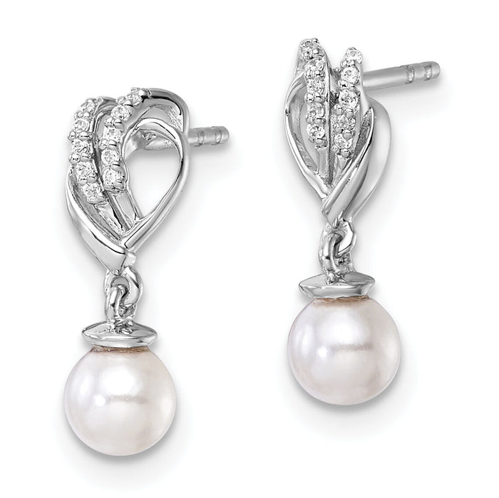 14K White Gold Polished Diamond and Pearl Dangle Post Earrings-EM10189-007-WAA