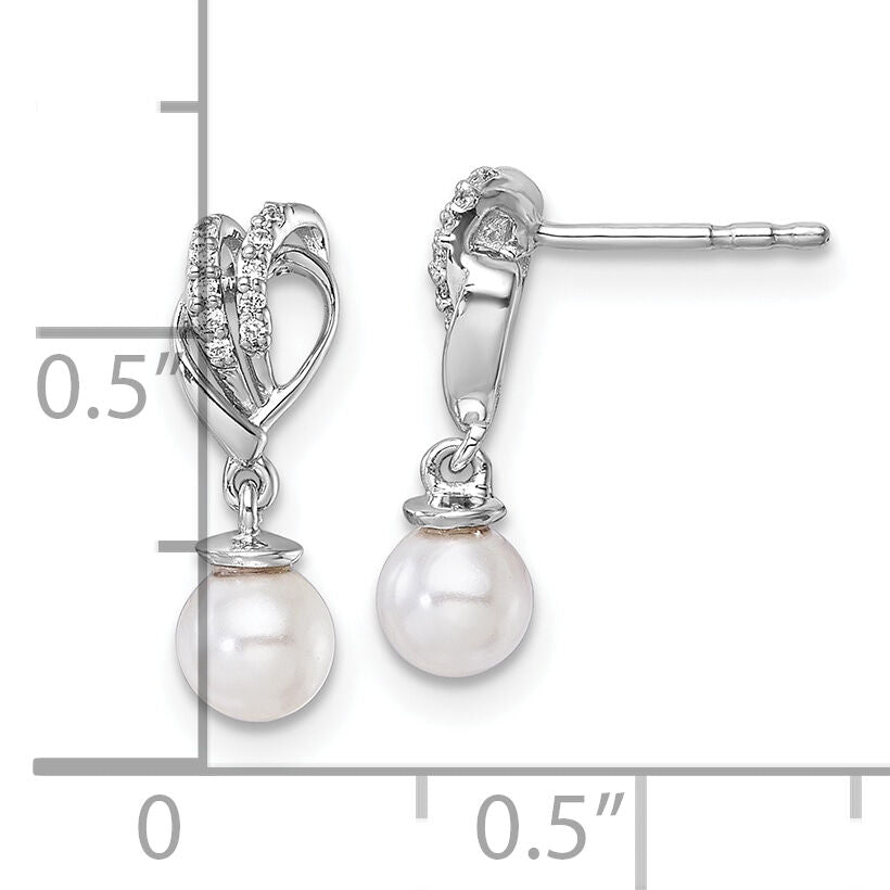 14K White Gold Polished Diamond and Pearl Dangle Post Earrings-EM10189-007-WAA
