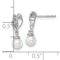 14K White Gold Polished Diamond and Pearl Dangle Post Earrings-EM10189-007-WAA