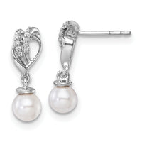 14K White Gold Polished Diamond and Pearl Dangle Post Earrings-EM10189-007-WAA