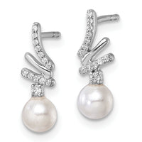 14K White Gold Polished Diamond and Pearl Drop Post Earrings-EM10193-010-WAA