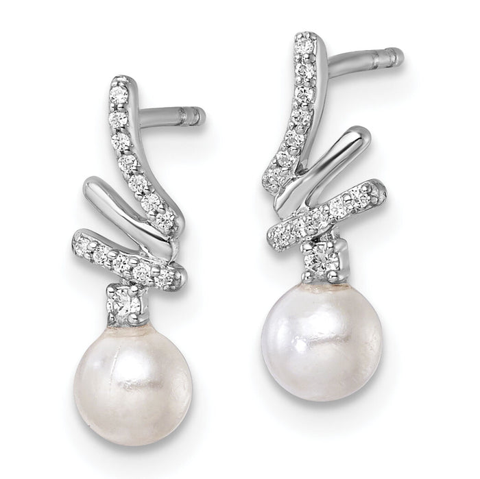 14K White Gold Polished Diamond and Pearl Drop Post Earrings-EM10193-010-WAA