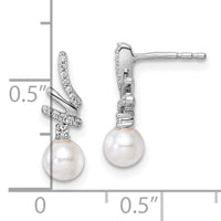 14K White Gold Polished Diamond and Pearl Drop Post Earrings-EM10193-010-WAA