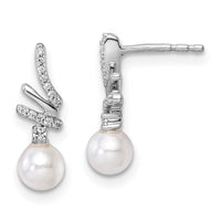 14K White Gold Polished Diamond and Pearl Drop Post Earrings-EM10193-010-WAA
