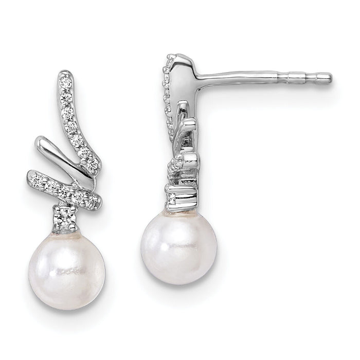 14K White Gold Polished Diamond and Pearl Drop Post Earrings-EM10193-010-WAA