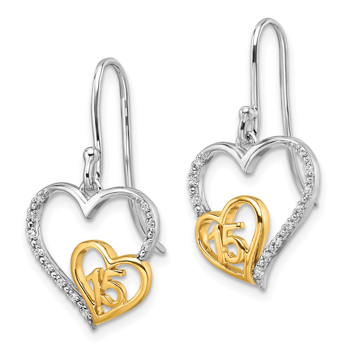 14K Two-tone Polished Diamond Quinceanera Heart Dangle Earrings-EM10196-007-WYAA