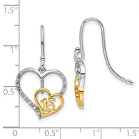 14K Two-tone Polished Diamond Quinceanera Heart Dangle Earrings-EM10196-007-WYAA