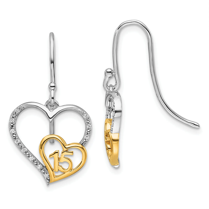 14K Two-tone Polished Diamond Quinceanera Heart Dangle Earrings-EM10196-007-WYAA