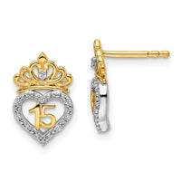 14K Two-tone Polished Diamond Quinceanera Heart/Crown Post Earrings-EM10197-008-YWAA